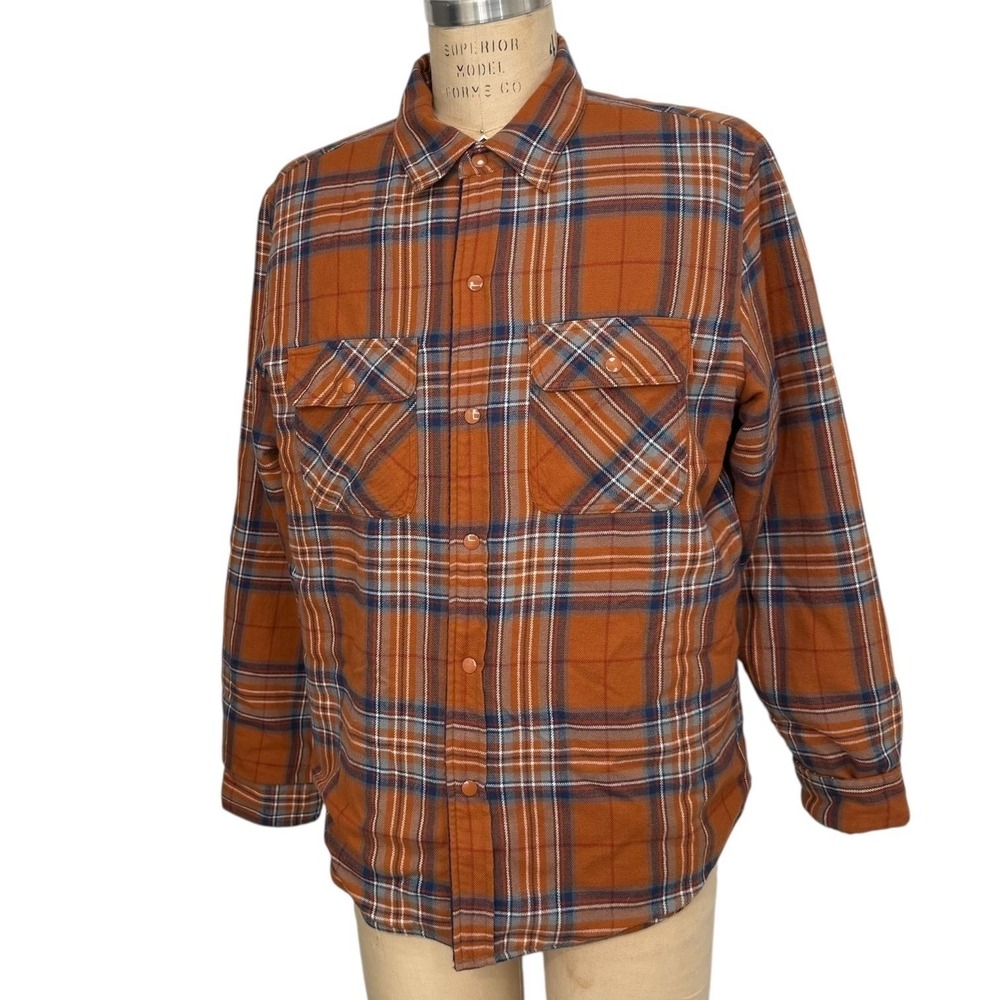 Supreme Shirt Jacket Mens Size L Pile Lined Plaid Flannel Orange Blue